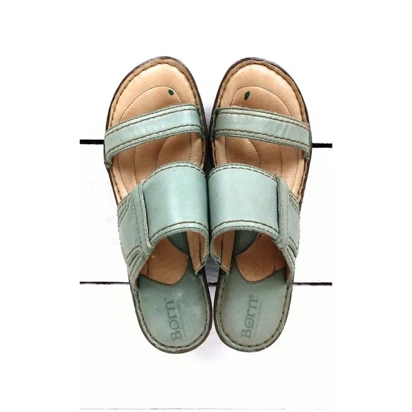 Born green leather chunky heel mule clog slip on open toe sandals - Picture 2 of 7